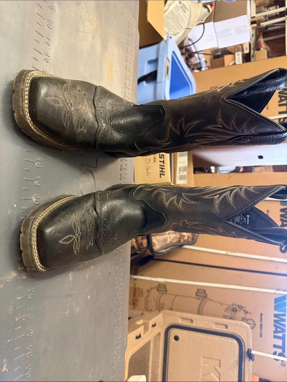 Double H Black Leather Western Cowboy Boots with Tan Stitching